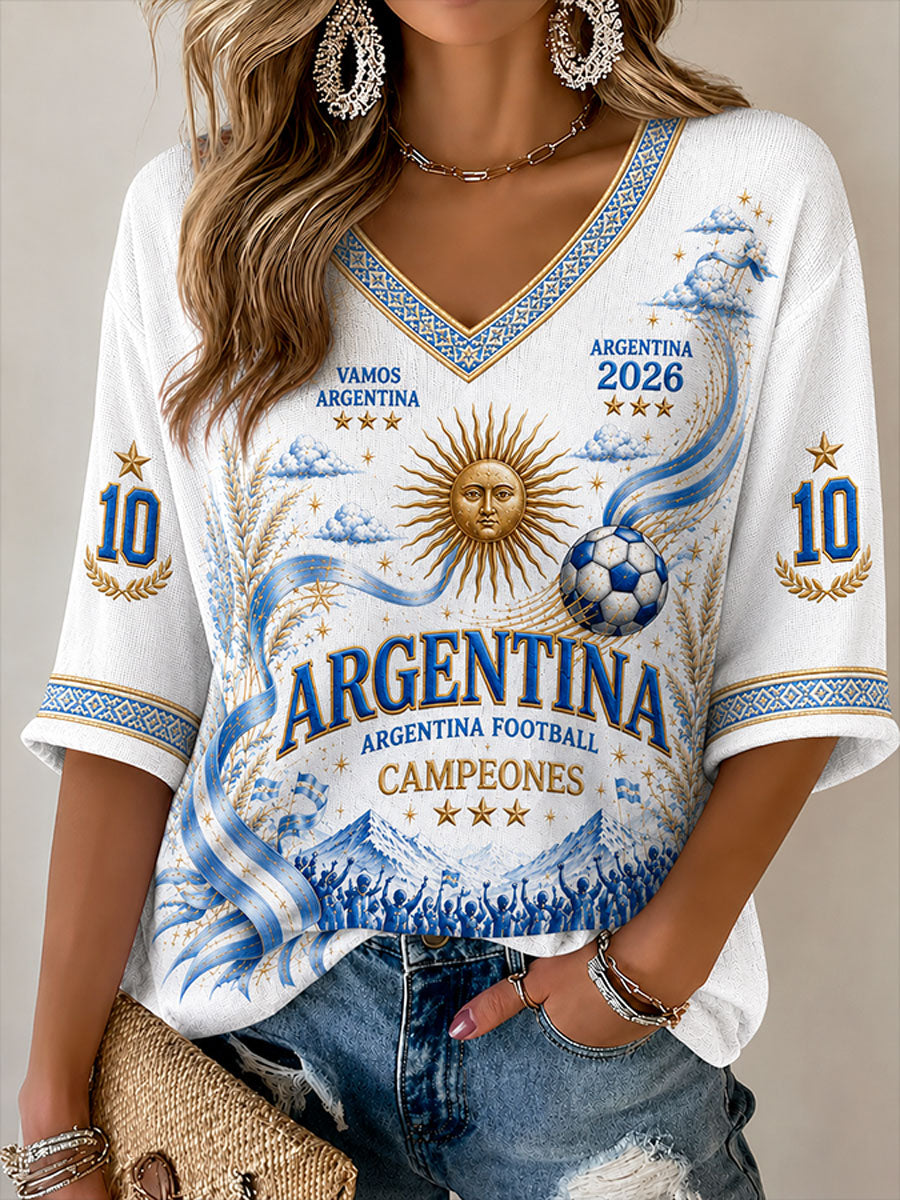 Women's 2026 Argentina Football Style Waffle T-shirt