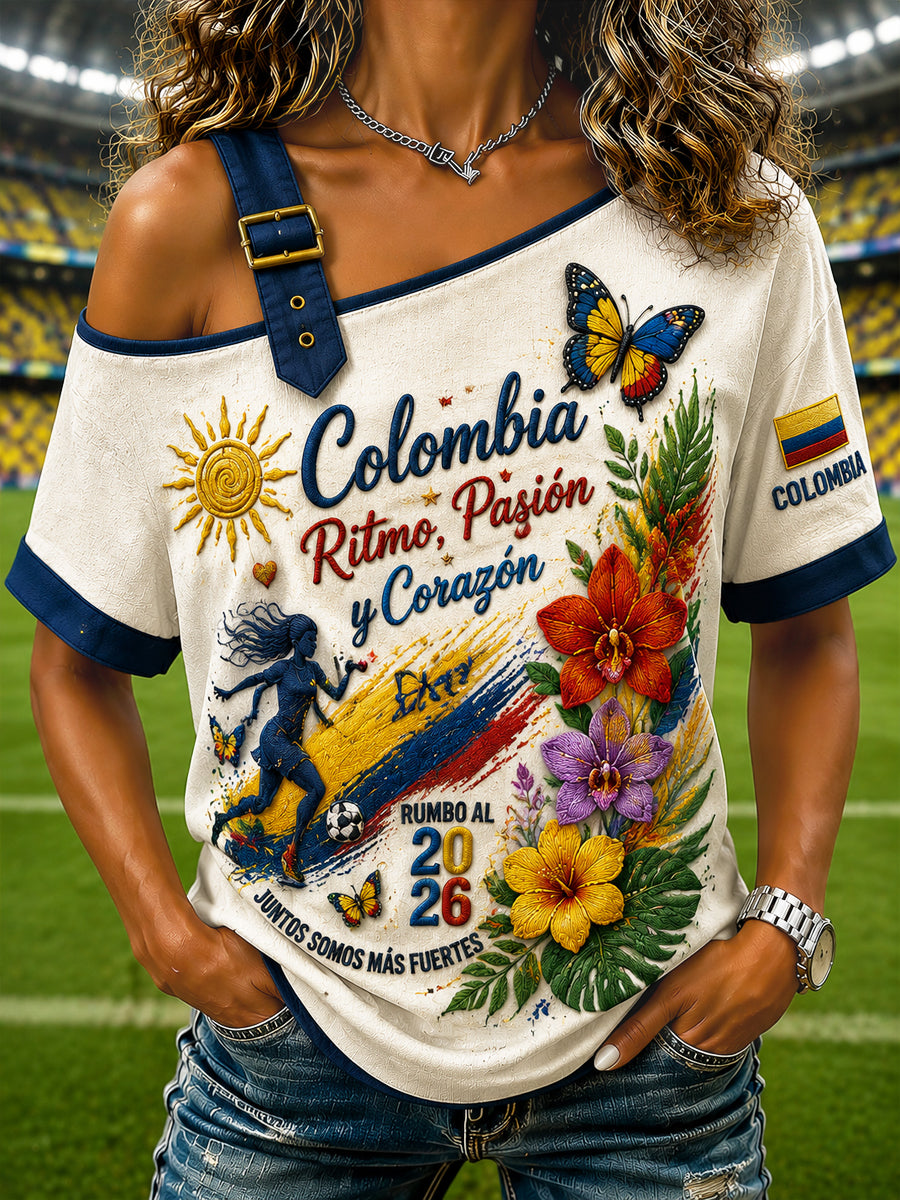 Women's Columbia Soccer Fan Casual Off-the-Shoulder T-Shirt
