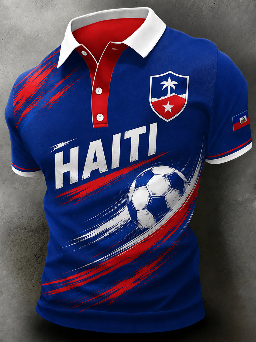 Men's Short-Sleeved Polo Shirt With Football Print
