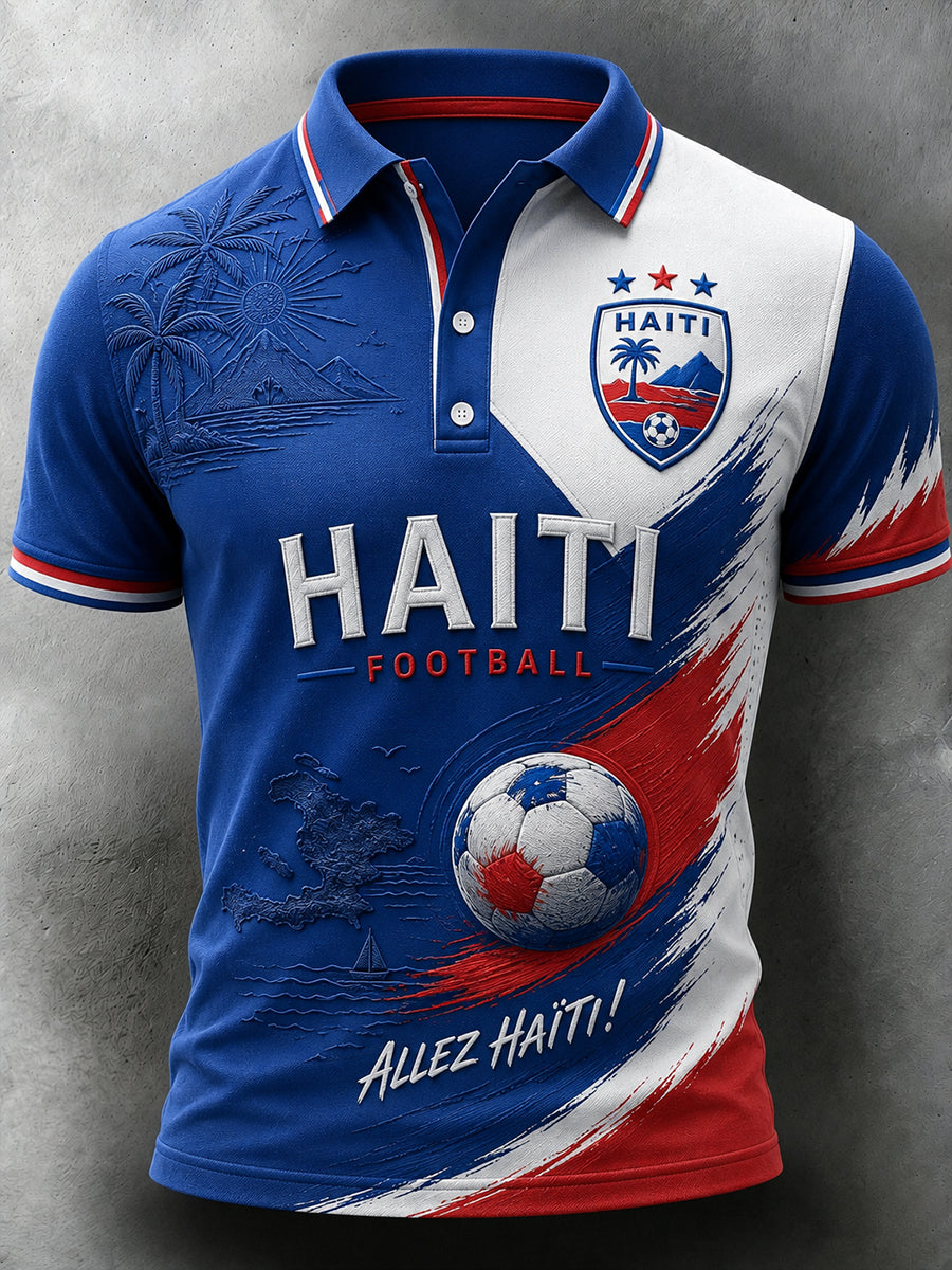 Men's Short-Sleeved Polo Shirt With Football Print