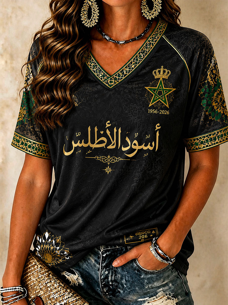 Women's Moroccan Soccer V-Neck T-Shirts