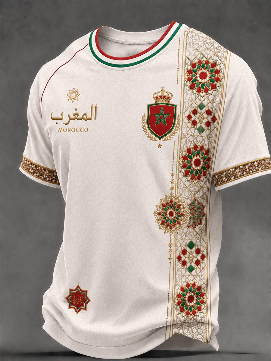 Men's Moroccan Football Fan Casual Printed T-shirt