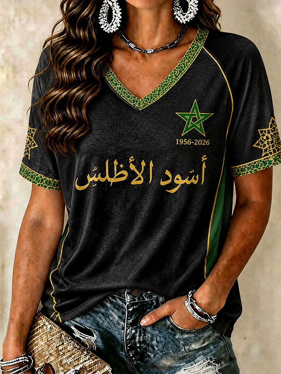Women's Moroccan Soccer V-Neck T-Shirts