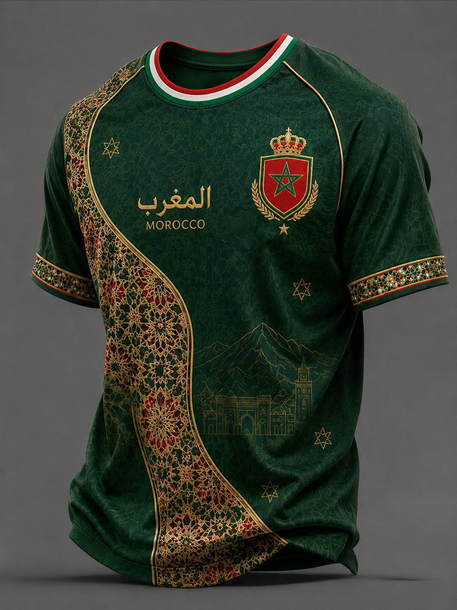 Men's Moroccan Football Fan Casual Printed T-shirt