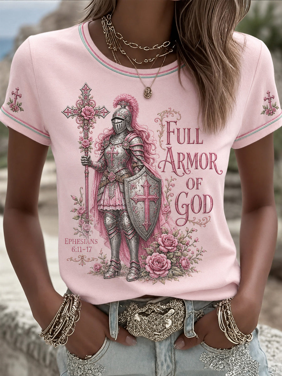 Women's Christian Full Armor Of God Print Casual Tee