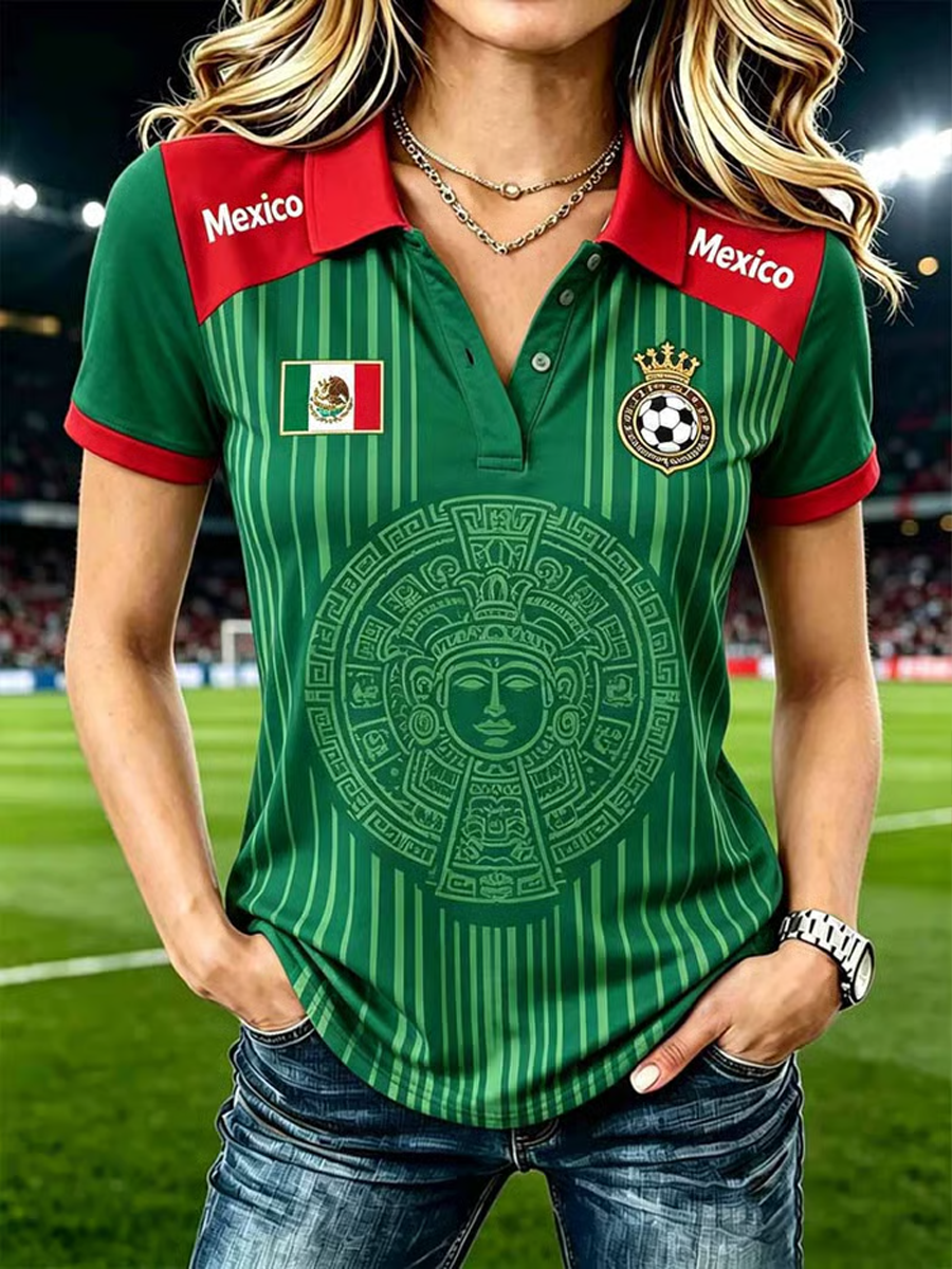 Women's Mexico Football Printed polo T-shirt