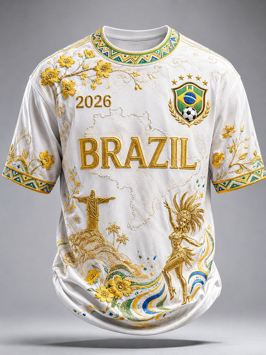 Men's Brazil Football Print Casual T-Shirt