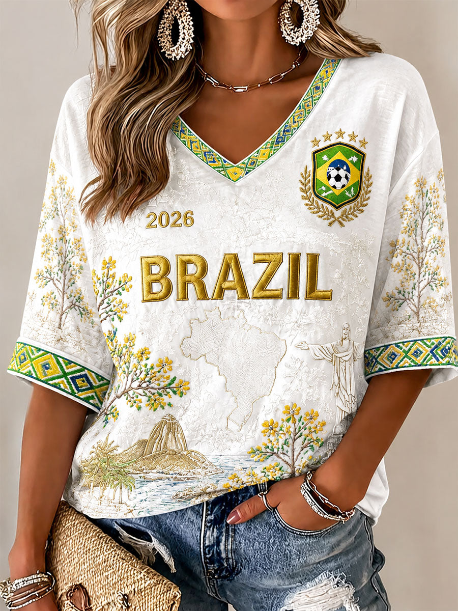 Women's Brazil Football Print Casual T-Shirt