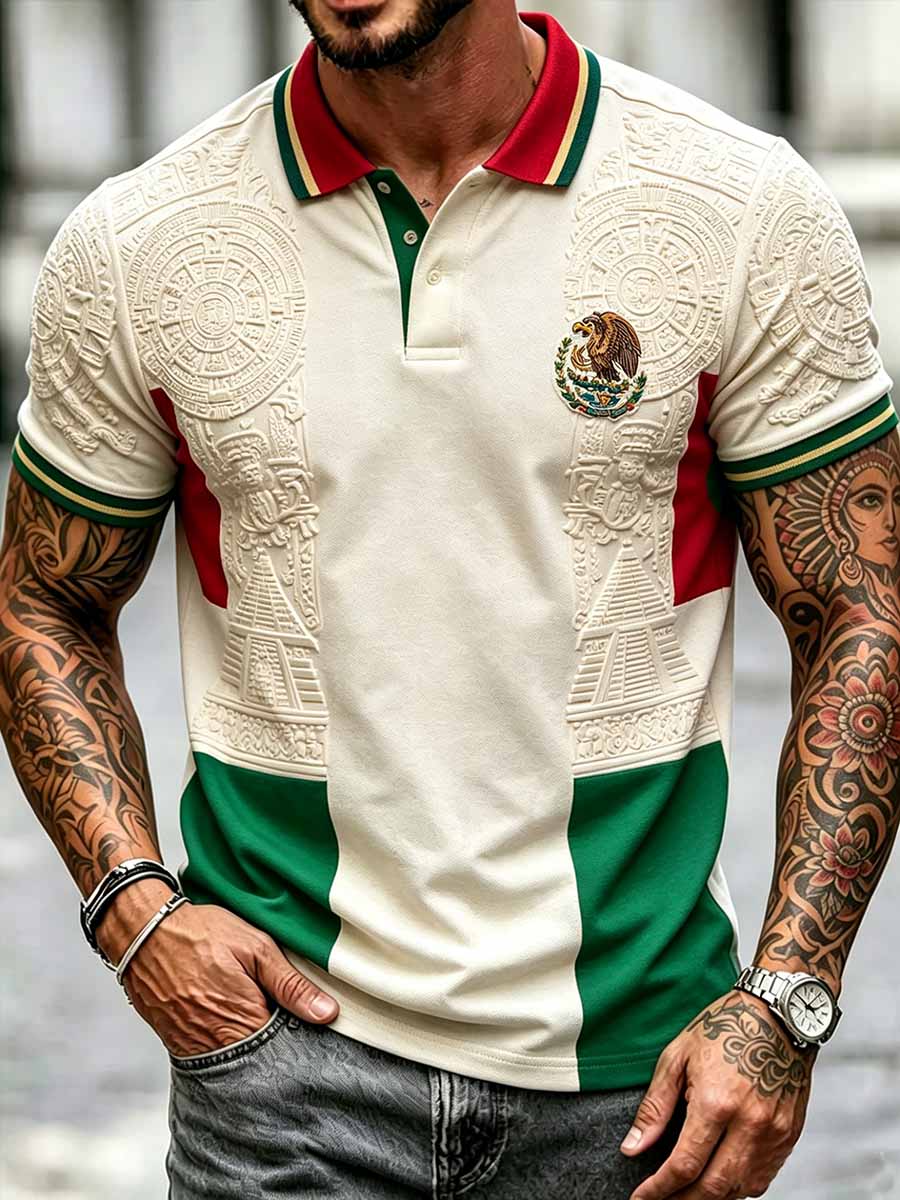 Men's Mexican Football Print Polo Shirt