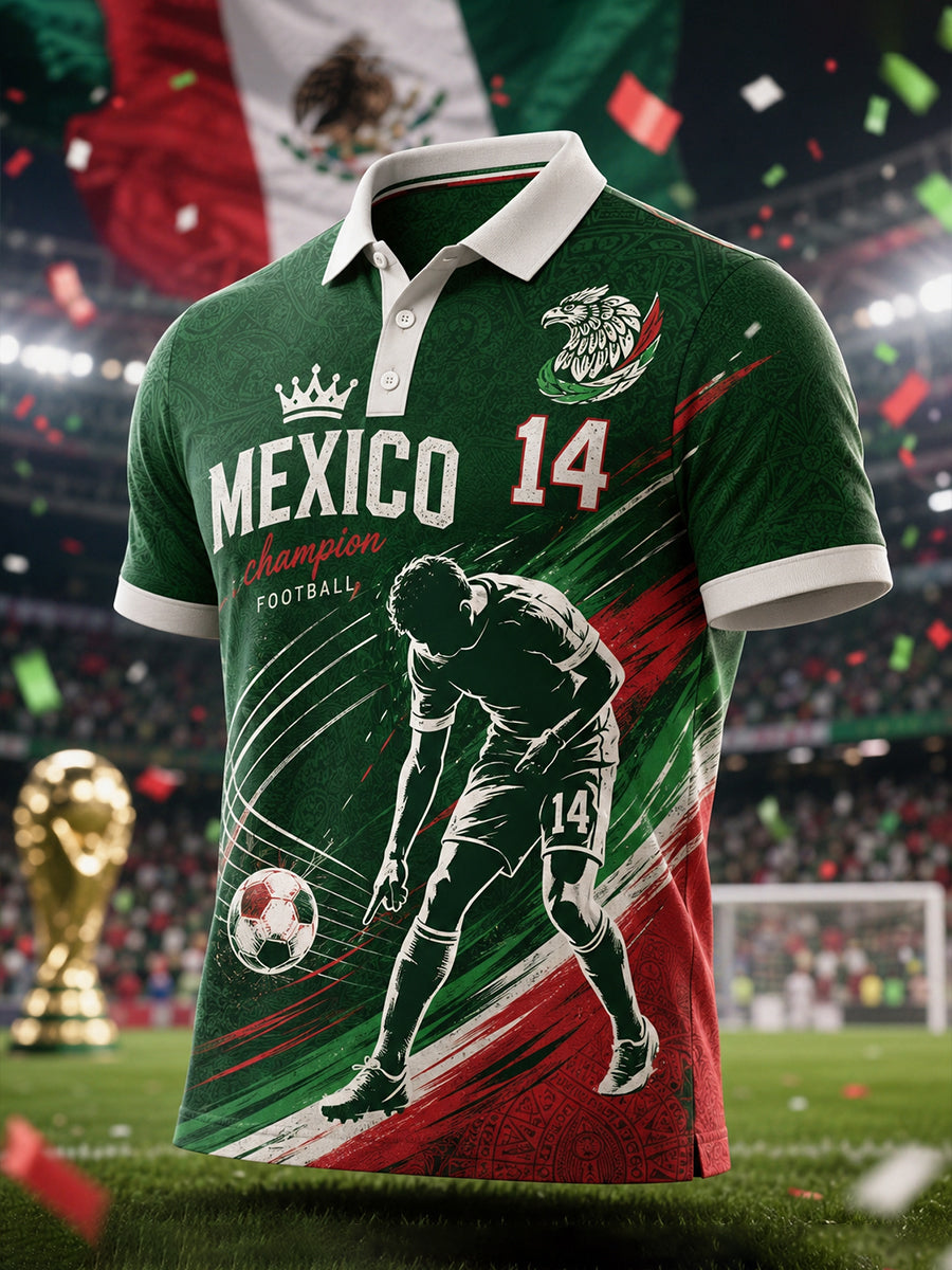 Men's Mexican Football Match Cheering Art Print Polo Shirt