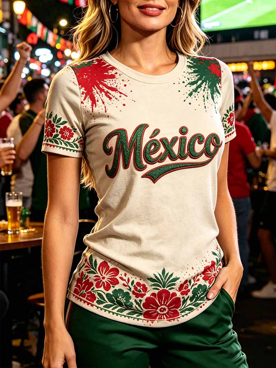Women's Mexican Football Print T-Shirt