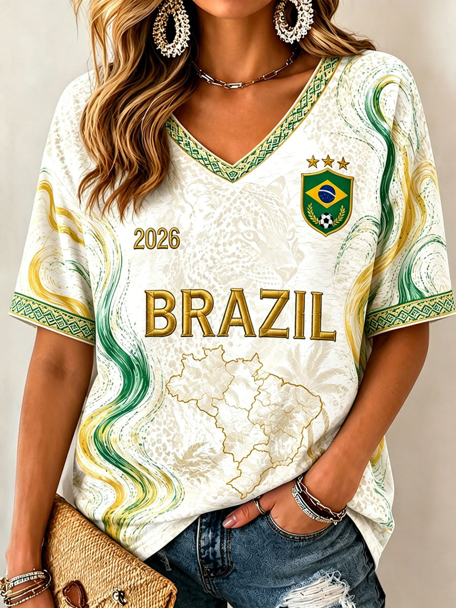 Women's Brazil Football Print Casual T-Shirt