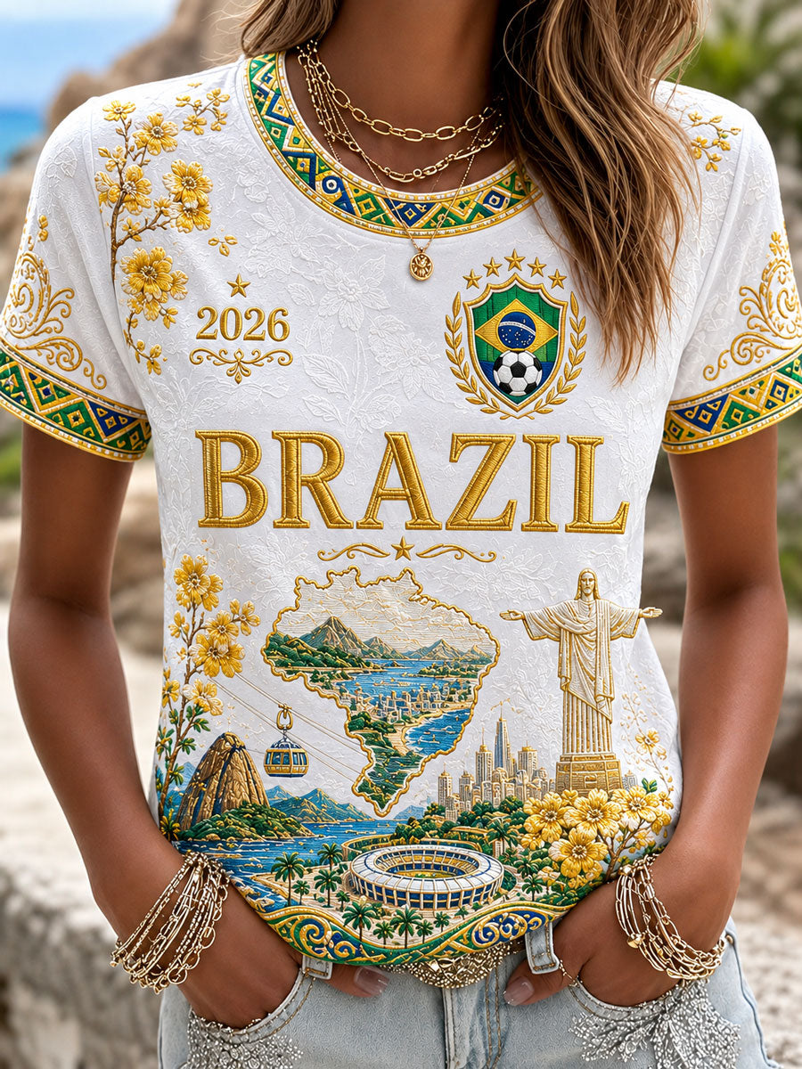 Women's Brazil Football Print Casual T-Shirt