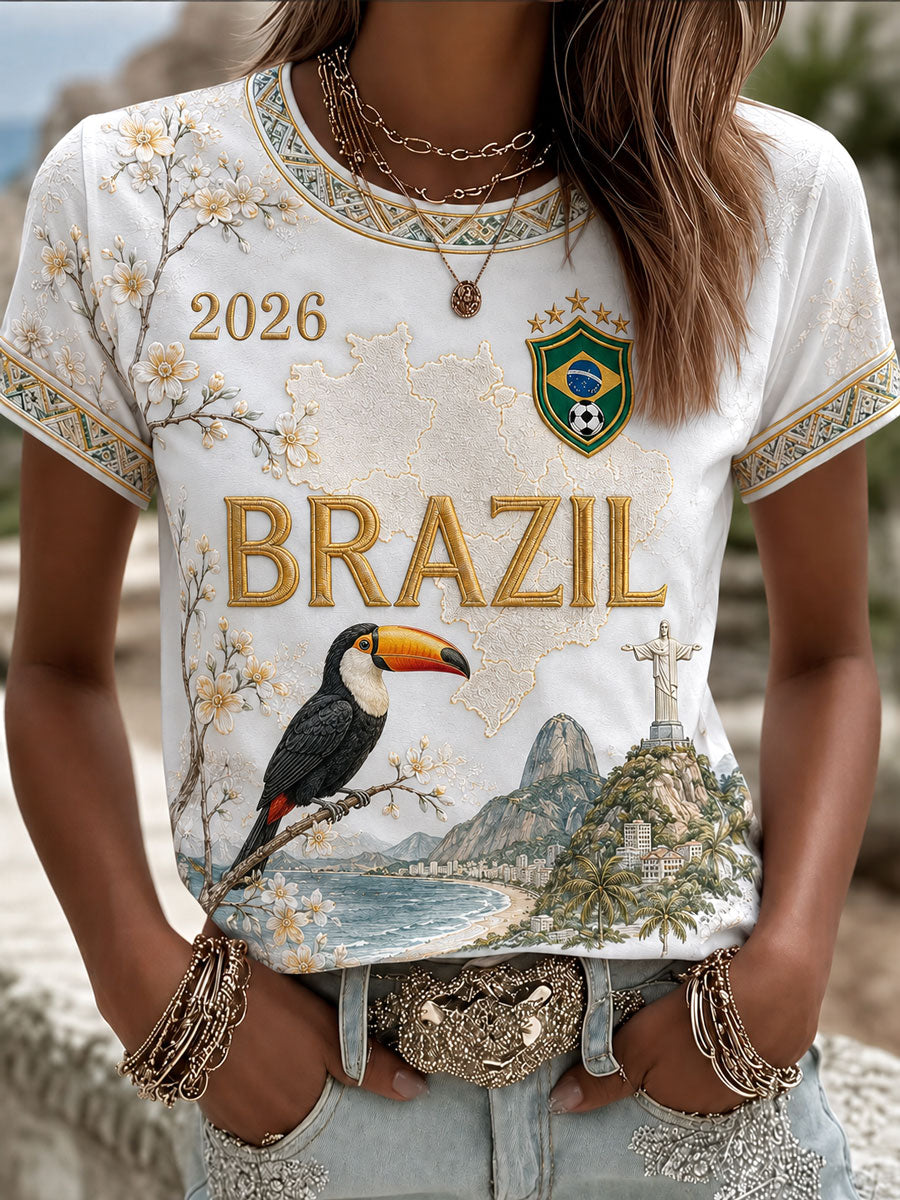 Women's Brazil Football Print Casual T-Shirt