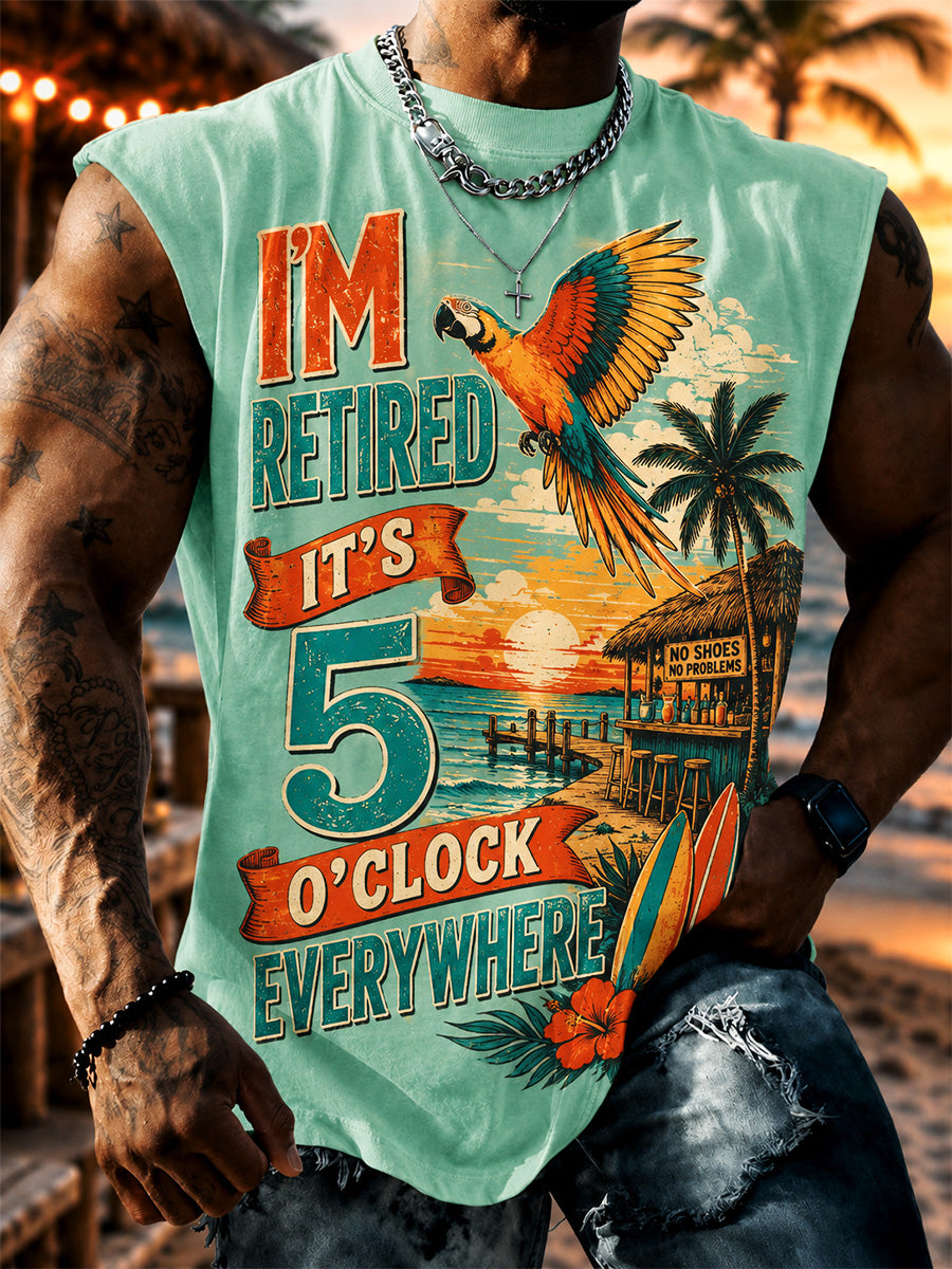 Men's I'm Retired It's 5 O'clock Everywhere Parrot Print Casual Vest