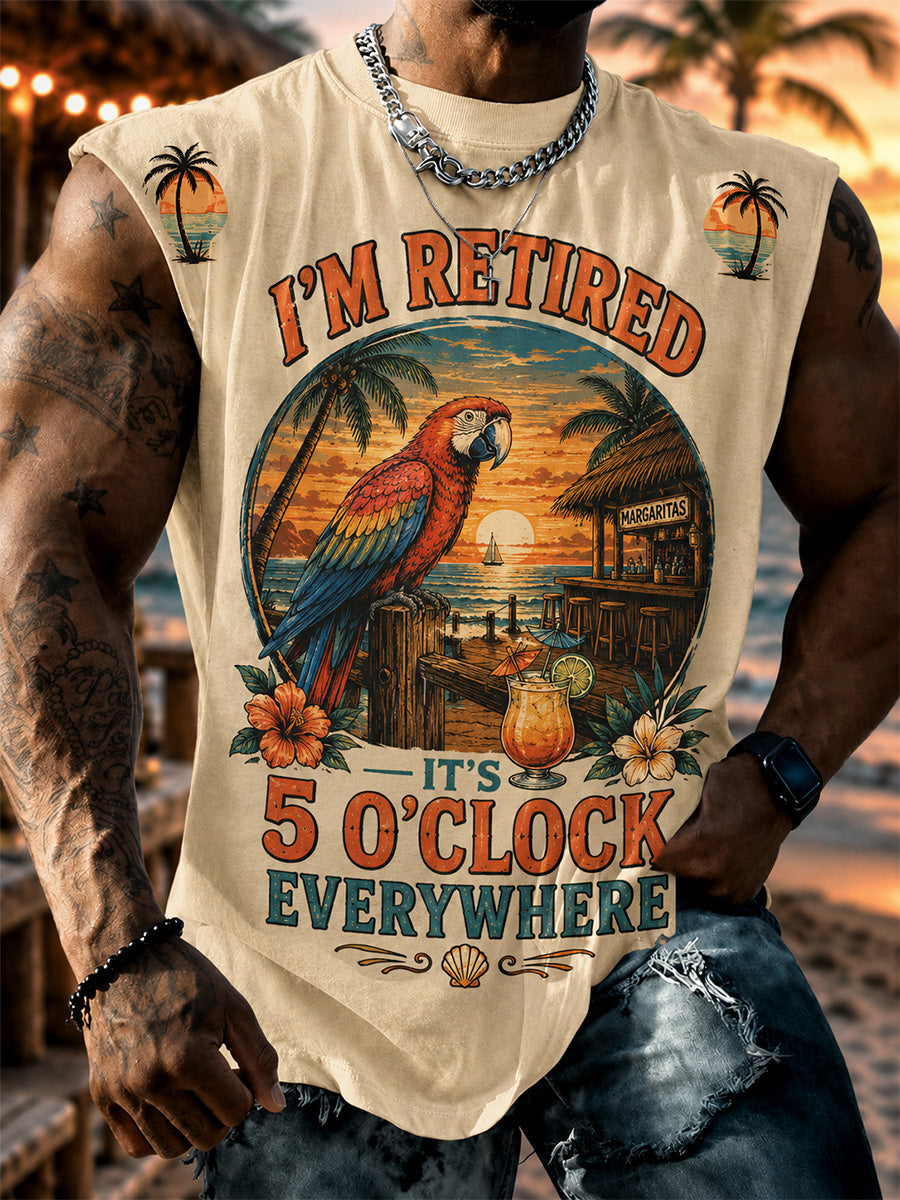 Men's I'm Retired It's 5 O'clock Everywhere Parrot Print Casual Vest