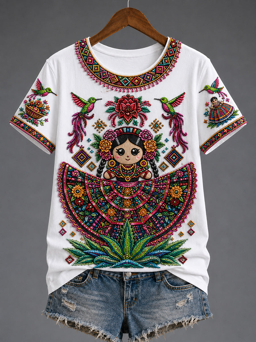 Women's Mexico Guelaguetza Lele Doll Art Printed T-shirt