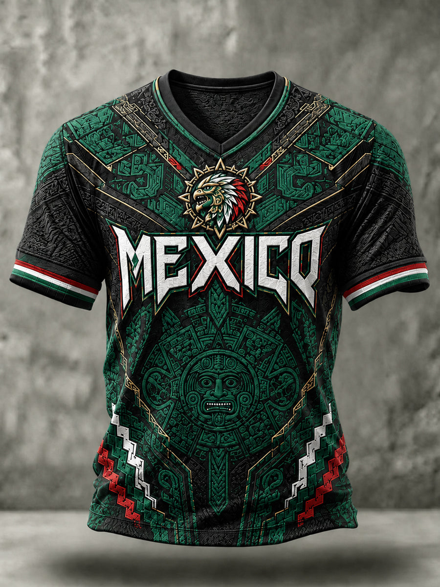 Men's Mexico Football Lover Art Short Sleeve V-neck T-shirt