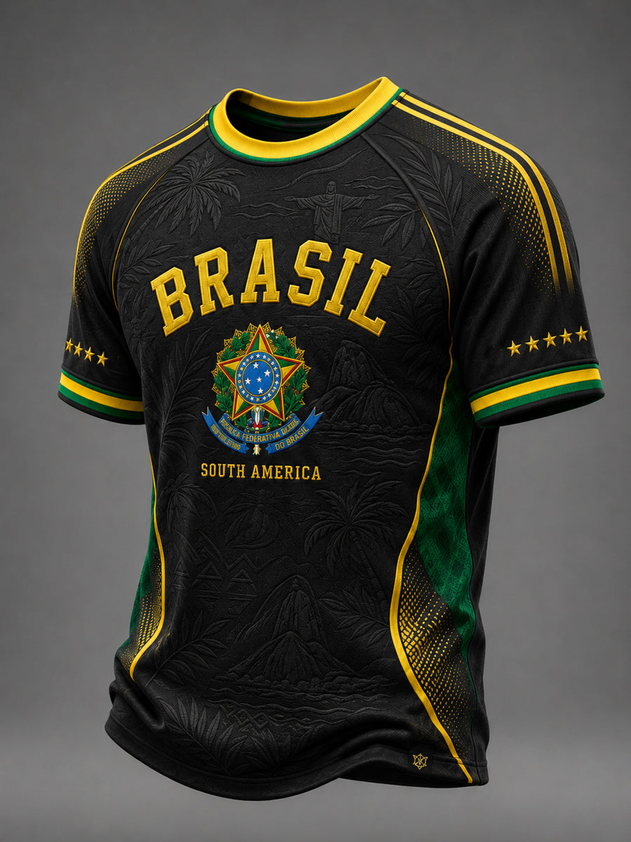Men's Brazil Football Fan Gift Art Print O-neck Short Sleeve T-shirt