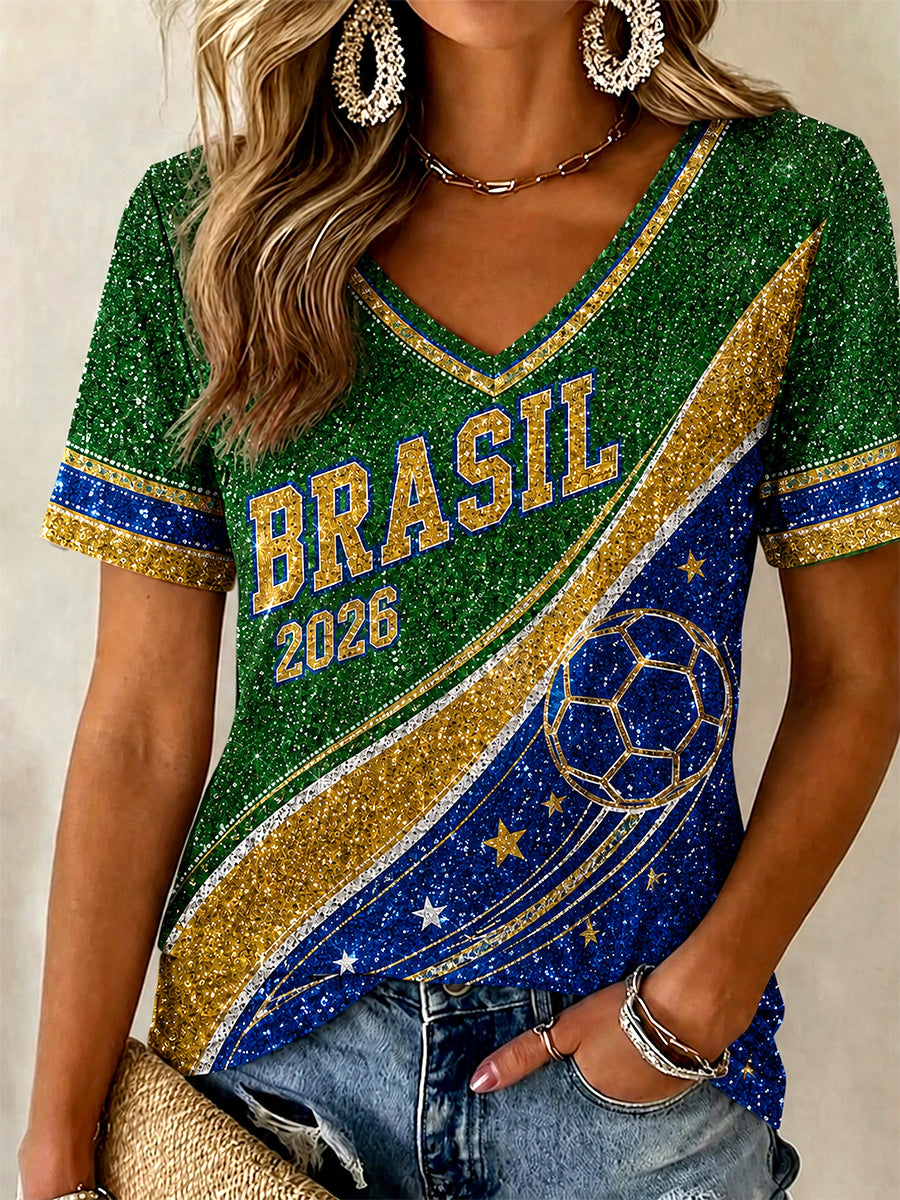 Women's Gift For Football Fans Print Casual V-Neck Tee