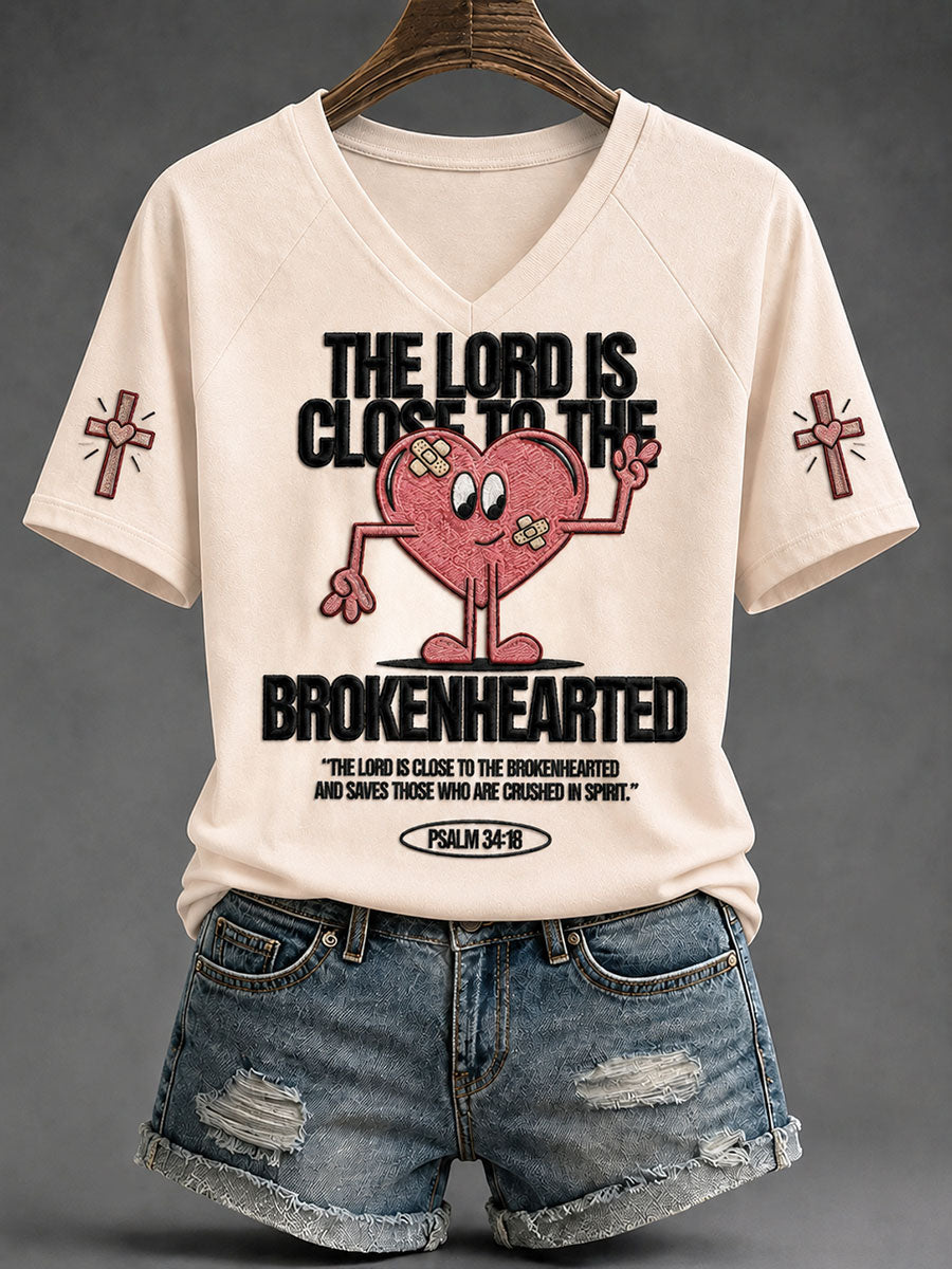 Women's “The Lord Is Close To The Brokenhearted"Faith Print Casual T-shirt