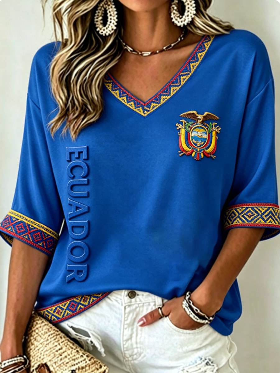 Women's Mid-length Sleeves V-Neck T-Shirt