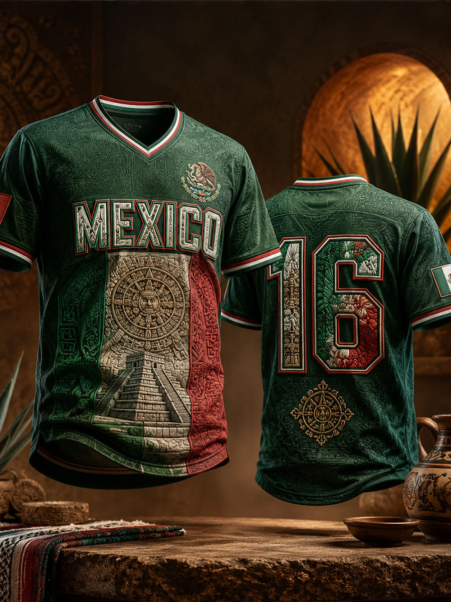 Men's Mexico Football Lover Art Printed V-neck T-shirt