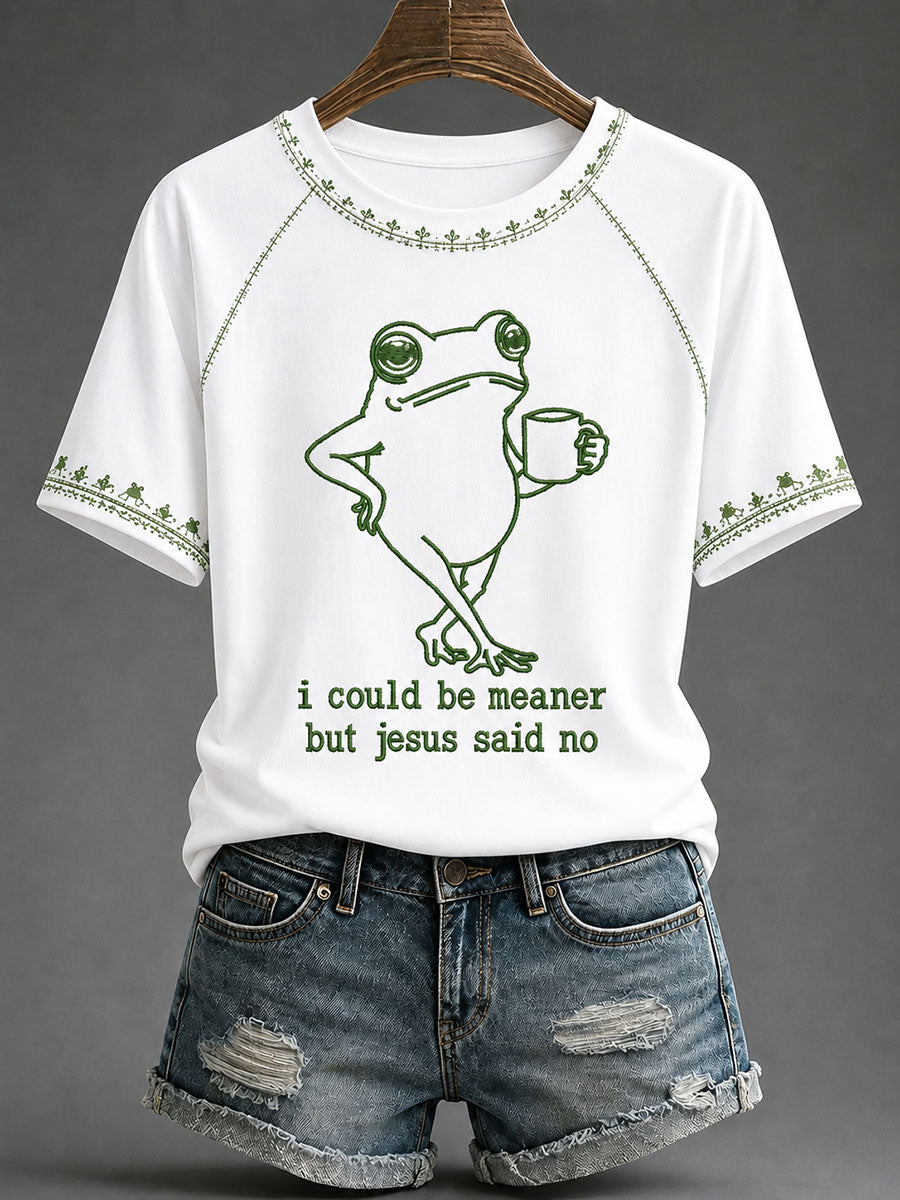 Women's 'I Could Be Meaner But Jesus Said No' Printed Casual T-Shirt