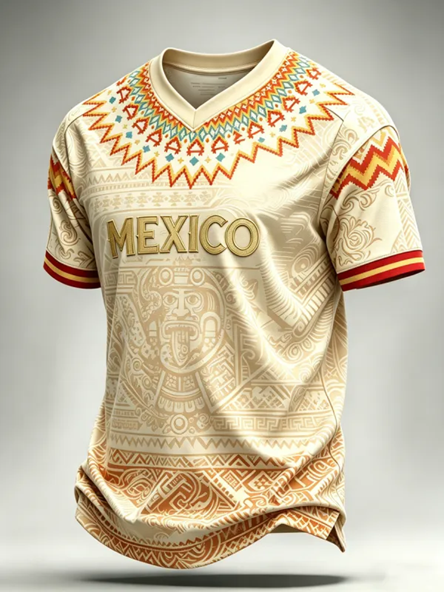 Men's Mexico Printed V-neck T-shirt