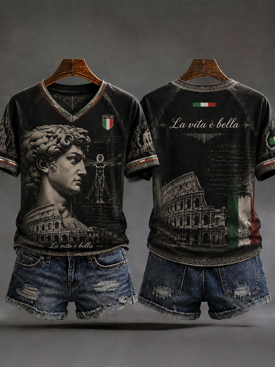 Women's Italian David Statue V-Neck T-Shirts