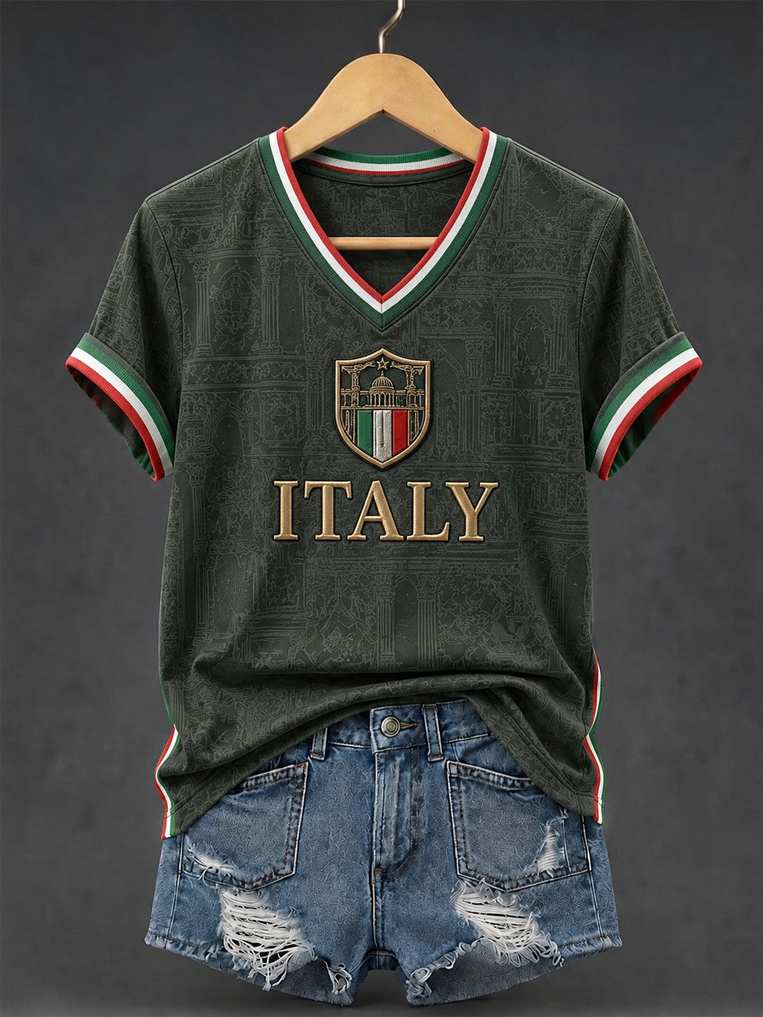 Women's Italy Printed V-neck T-shirt