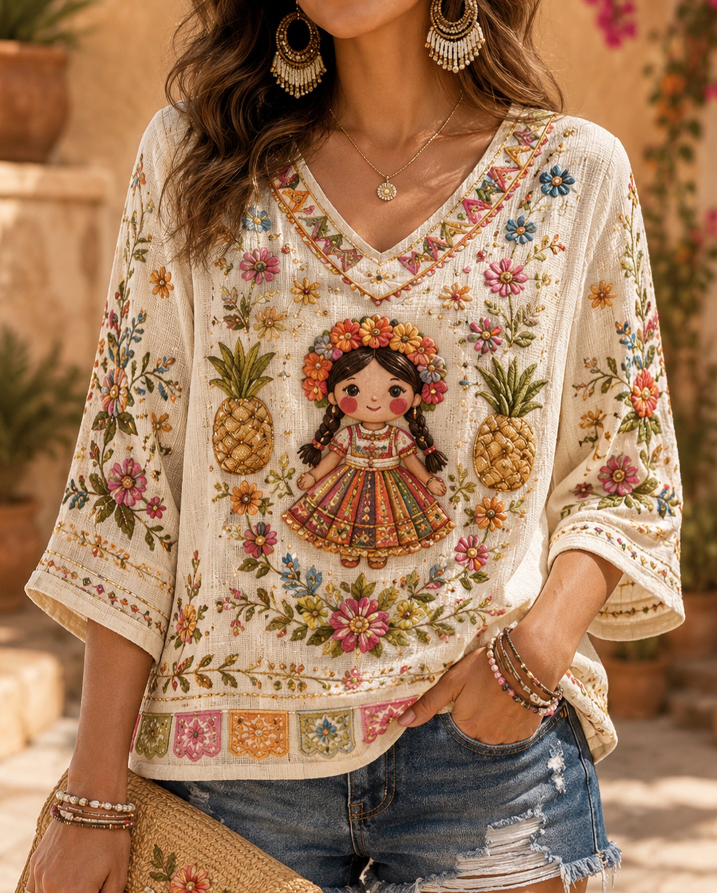 Women's Mexican Gala Gaycha Festival Cultural Elements Art Print Top