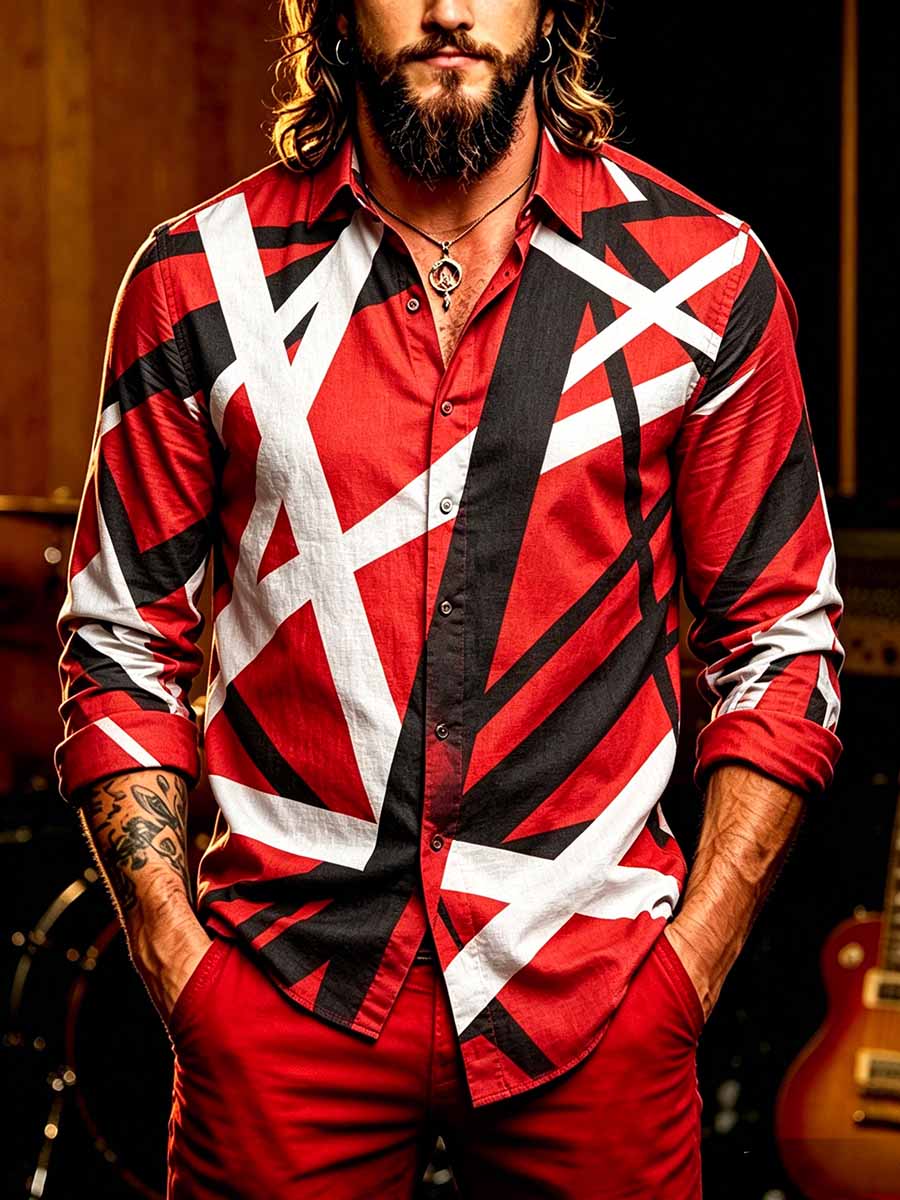 Men's Vintage Van Halen Print Casual Shirt