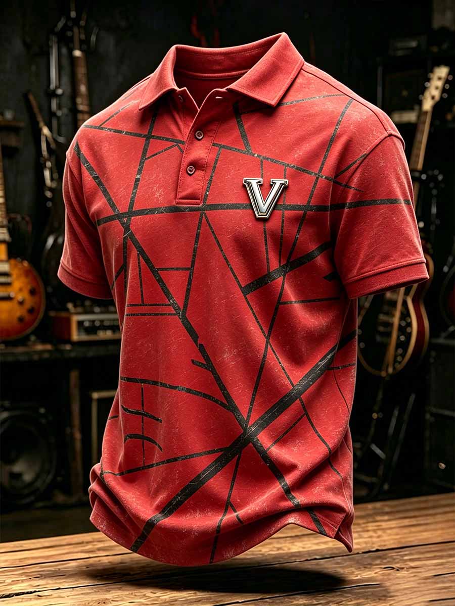 Men's Vintage Van Halen Print Casual Polo Shirt