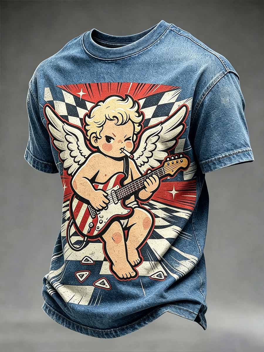 Men's Rock Angel Graffiti Print Casual T-Shirt