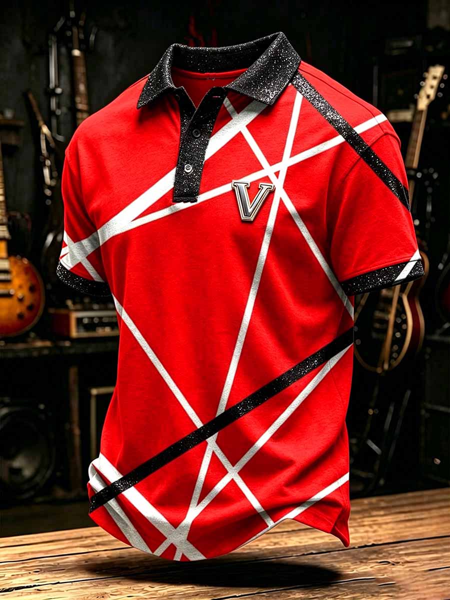 Men's Vintage Van Halen Print Casual Polo Shirt