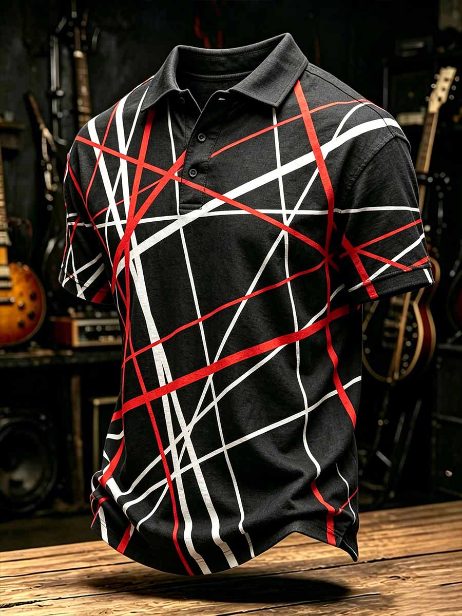 Men's Vintage Van Halen Print Casual Polo Shirt