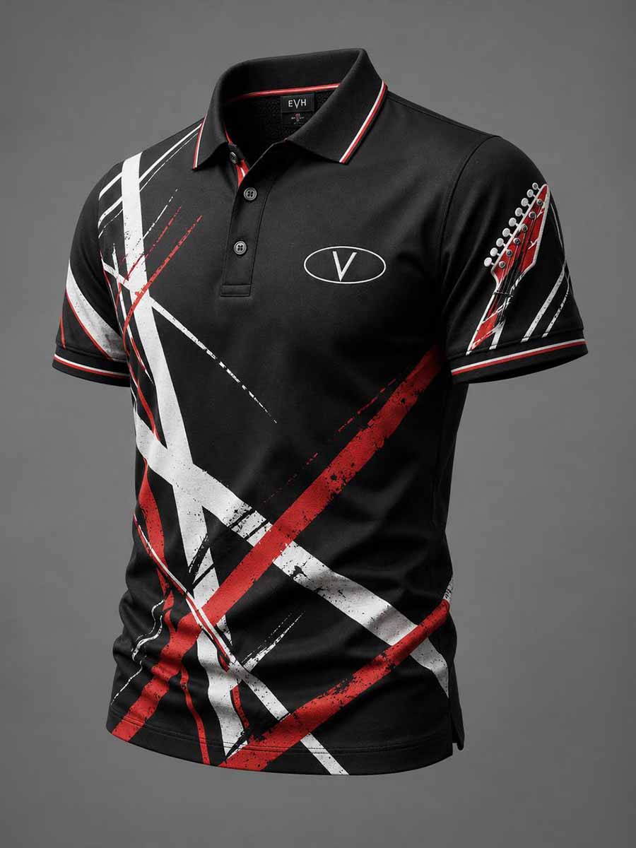 Men's Vintage Van Halen Print Casual Polo Shirt