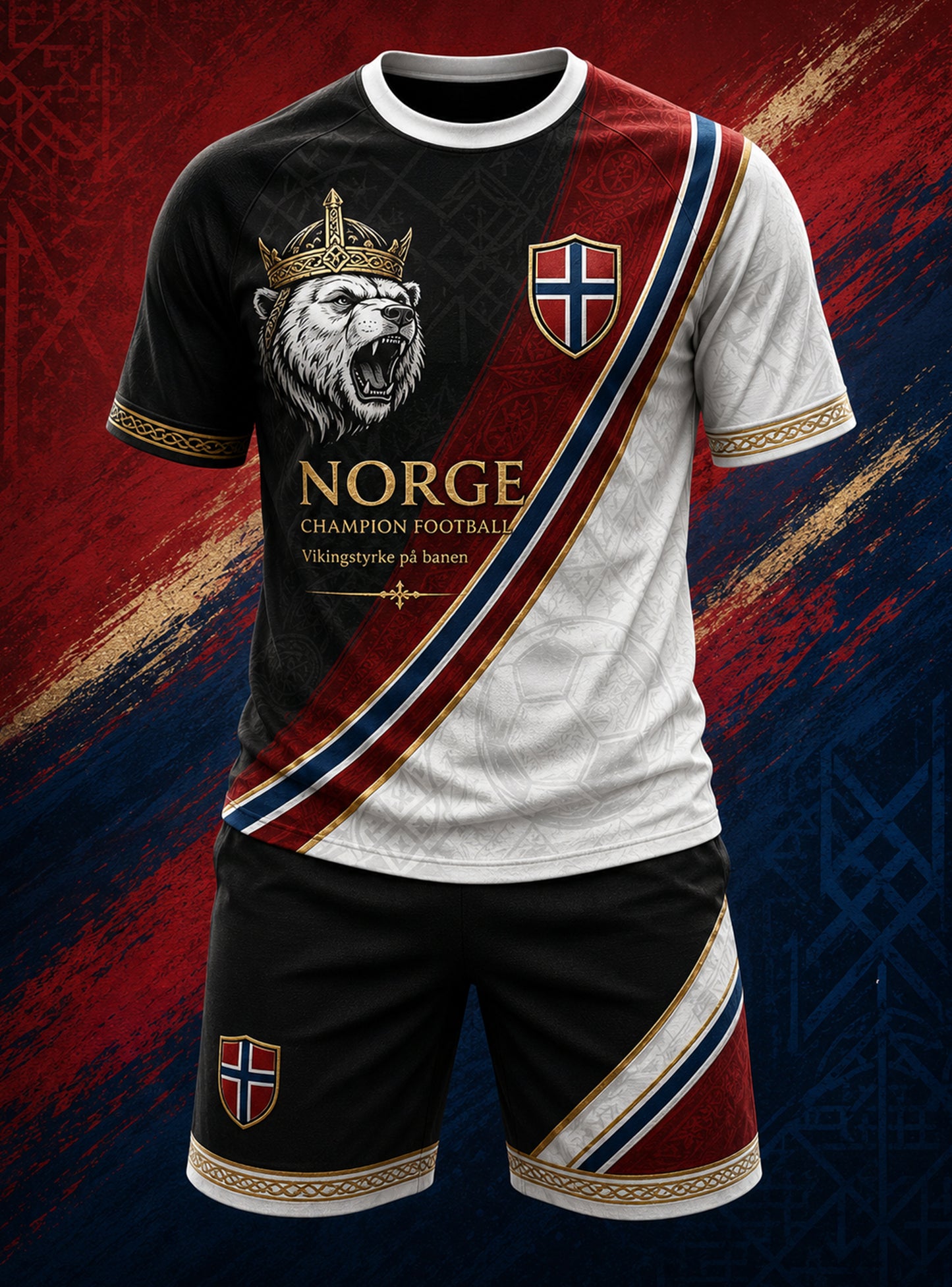 Men's Norwegian Viking-Themed Art Print T-Shirt Set