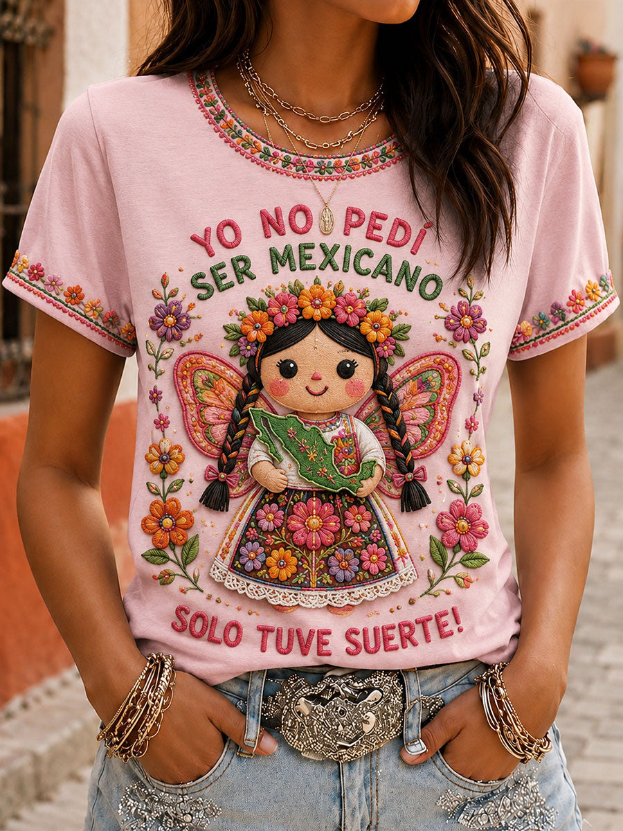 Women's Mexico Guelaguetza Lele Doll Art Printed T-shirt