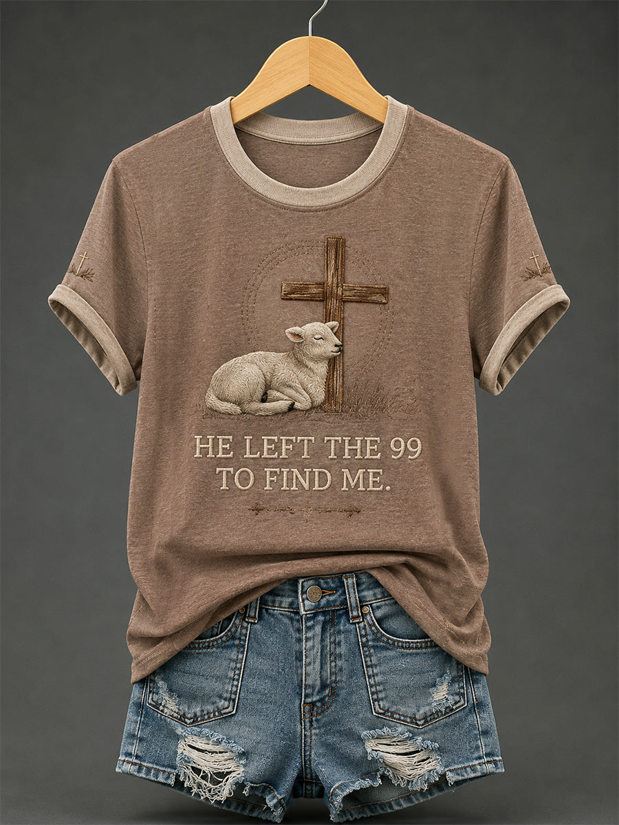 Women's Christian He Left The 99 To Find Me Print Casual Tee