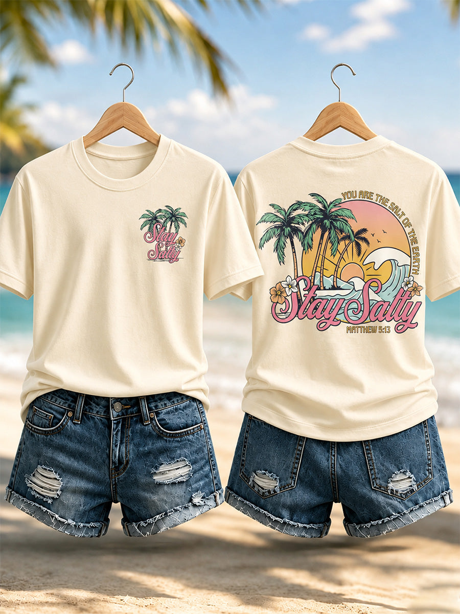 Women's Stay Salty You Are The Salt Of The Earth Print Casual Tee