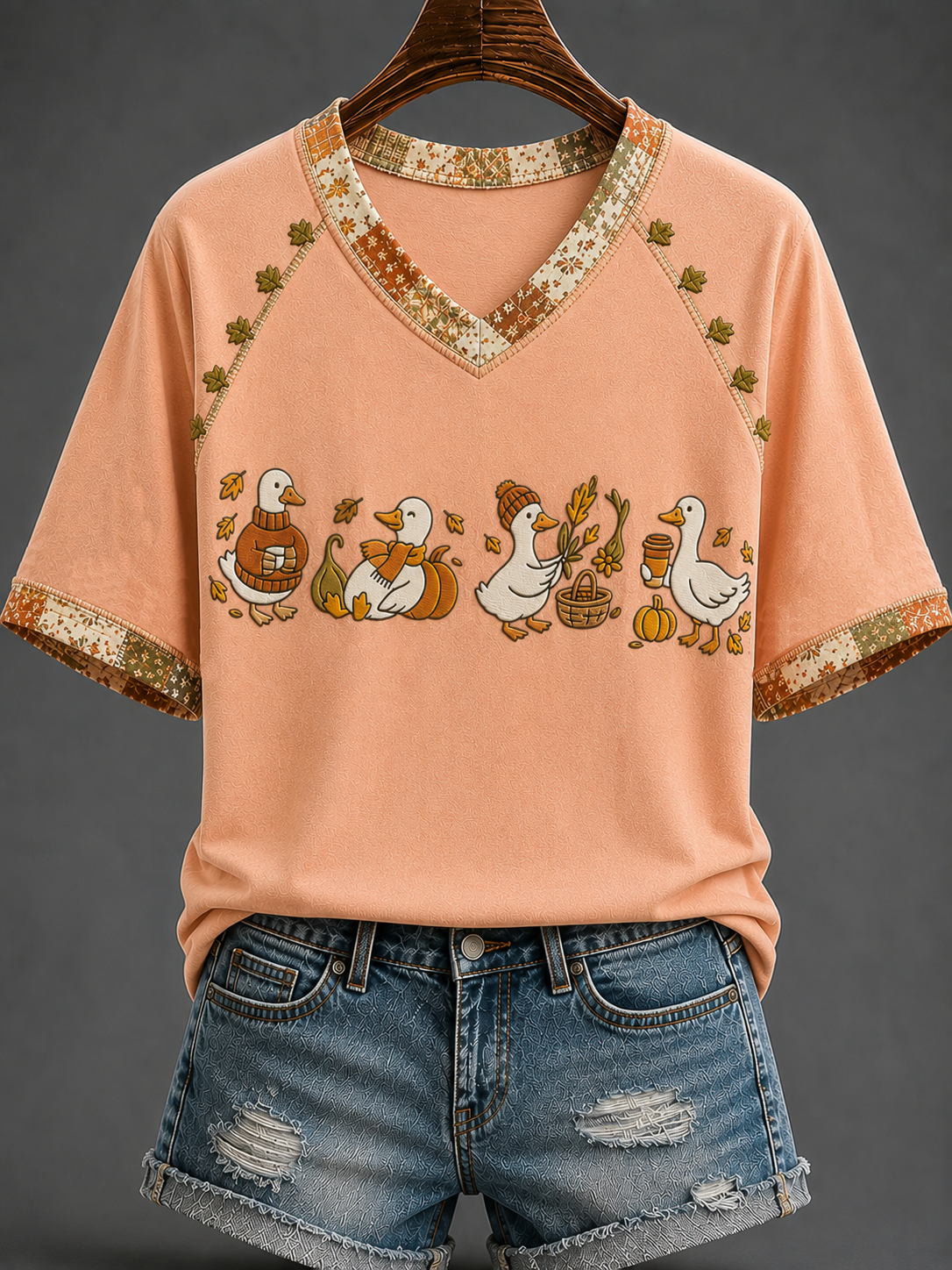 Women's Autumn V-neck Off-shoulder Short-sleeved T-shirt