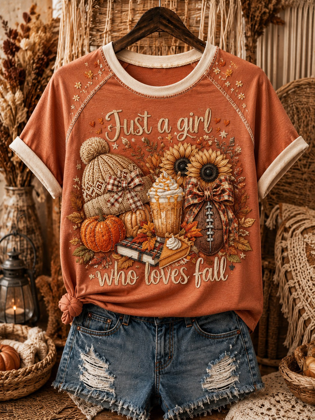 Women's Just A Girl Who Loves Fall Printed Off-shoulder T-shirt