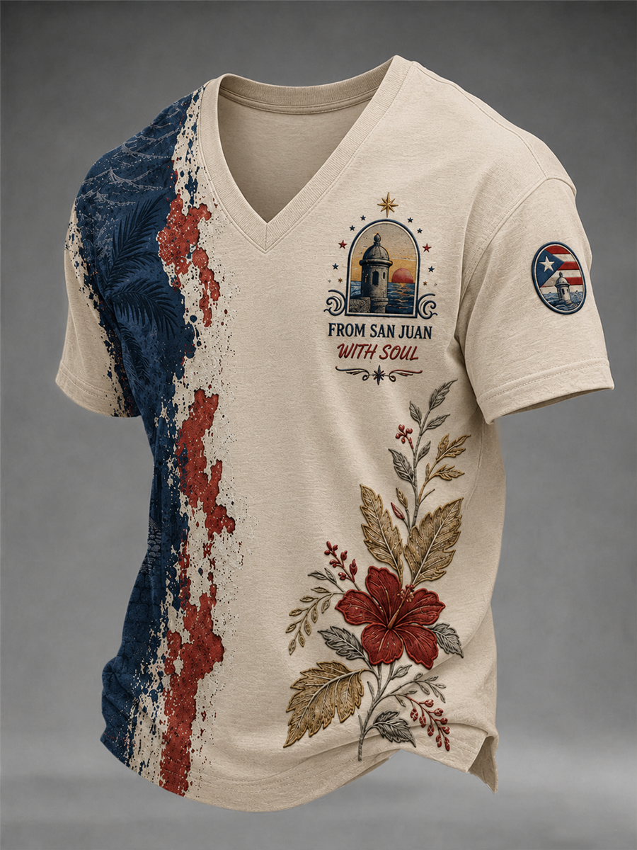 Men's Puerto Rico Printed V-neck T-shirt