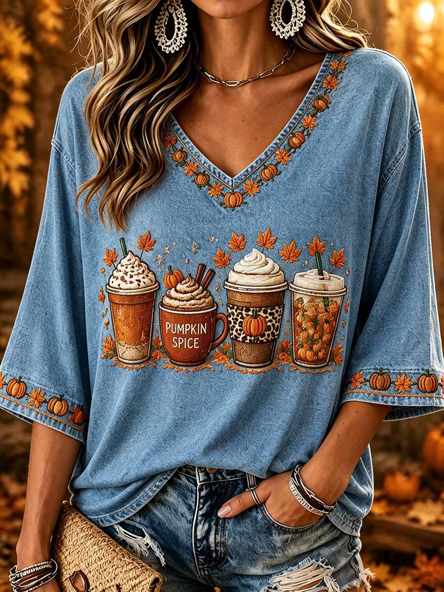 Women's Fashion Autumn Pattern Print T-Shirt