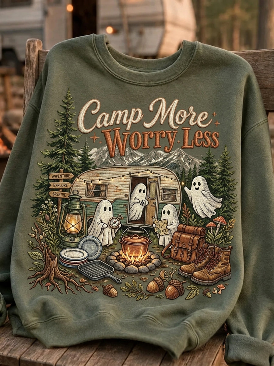 Women's Vintage Camp More Worry Less Print Cozy Sweatshirt