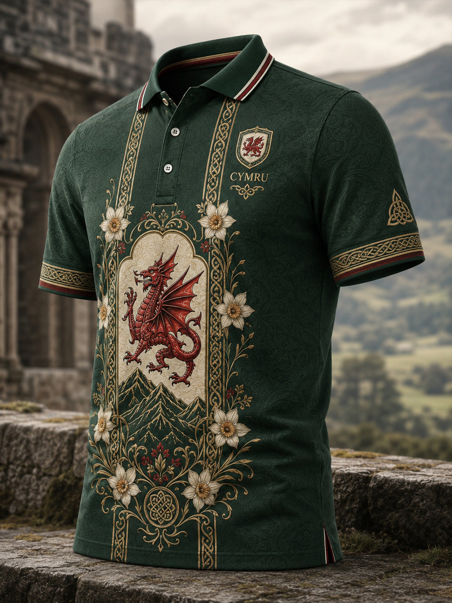 Men's Welsh Cultural Element Art Print Casual Polo