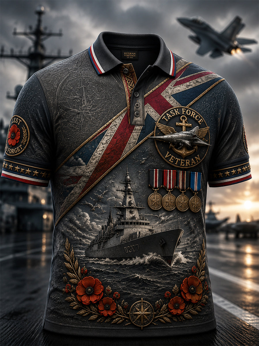 Men's British veteran print polo shirt