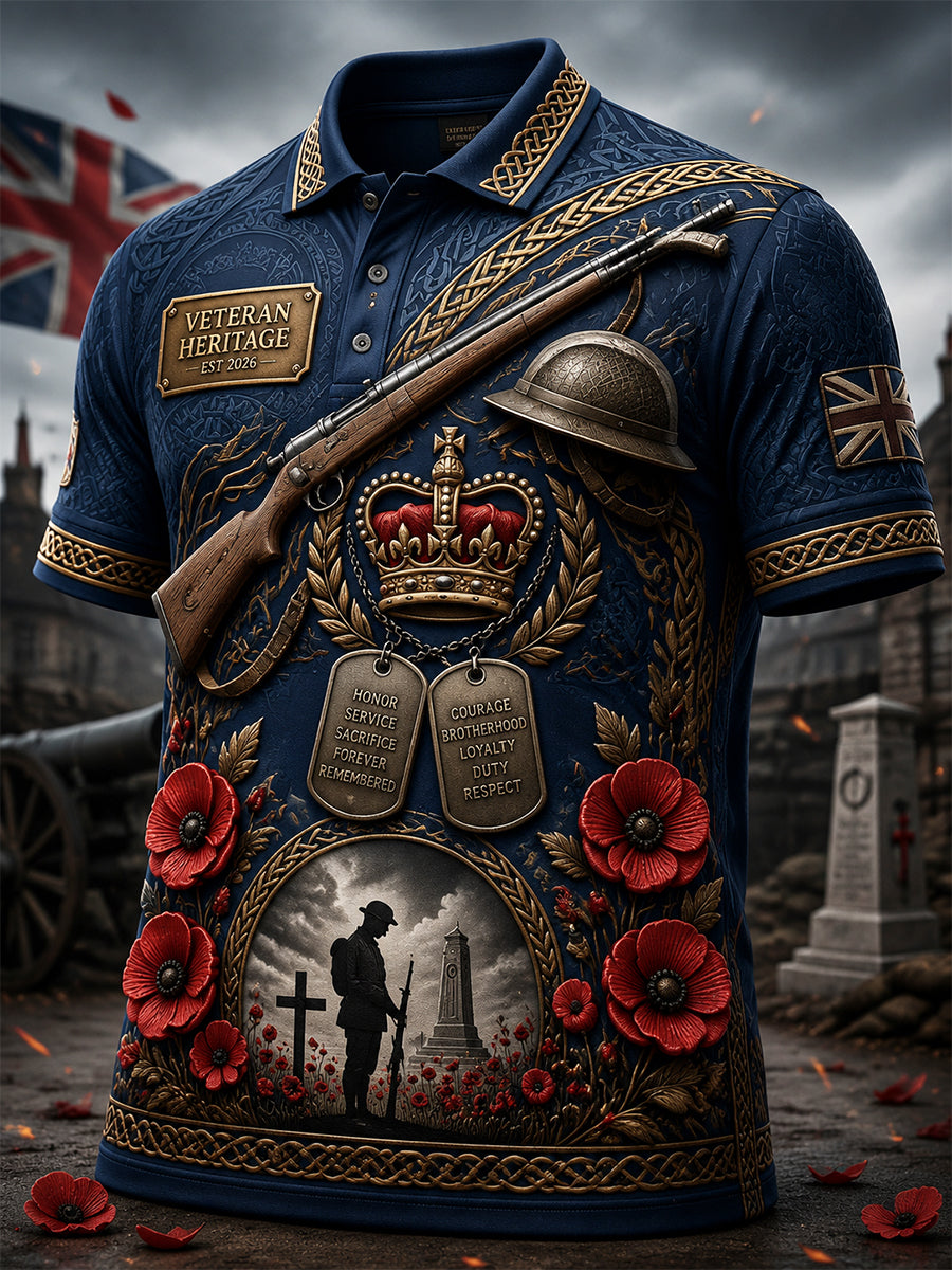 Men's British veteran print polo shirt